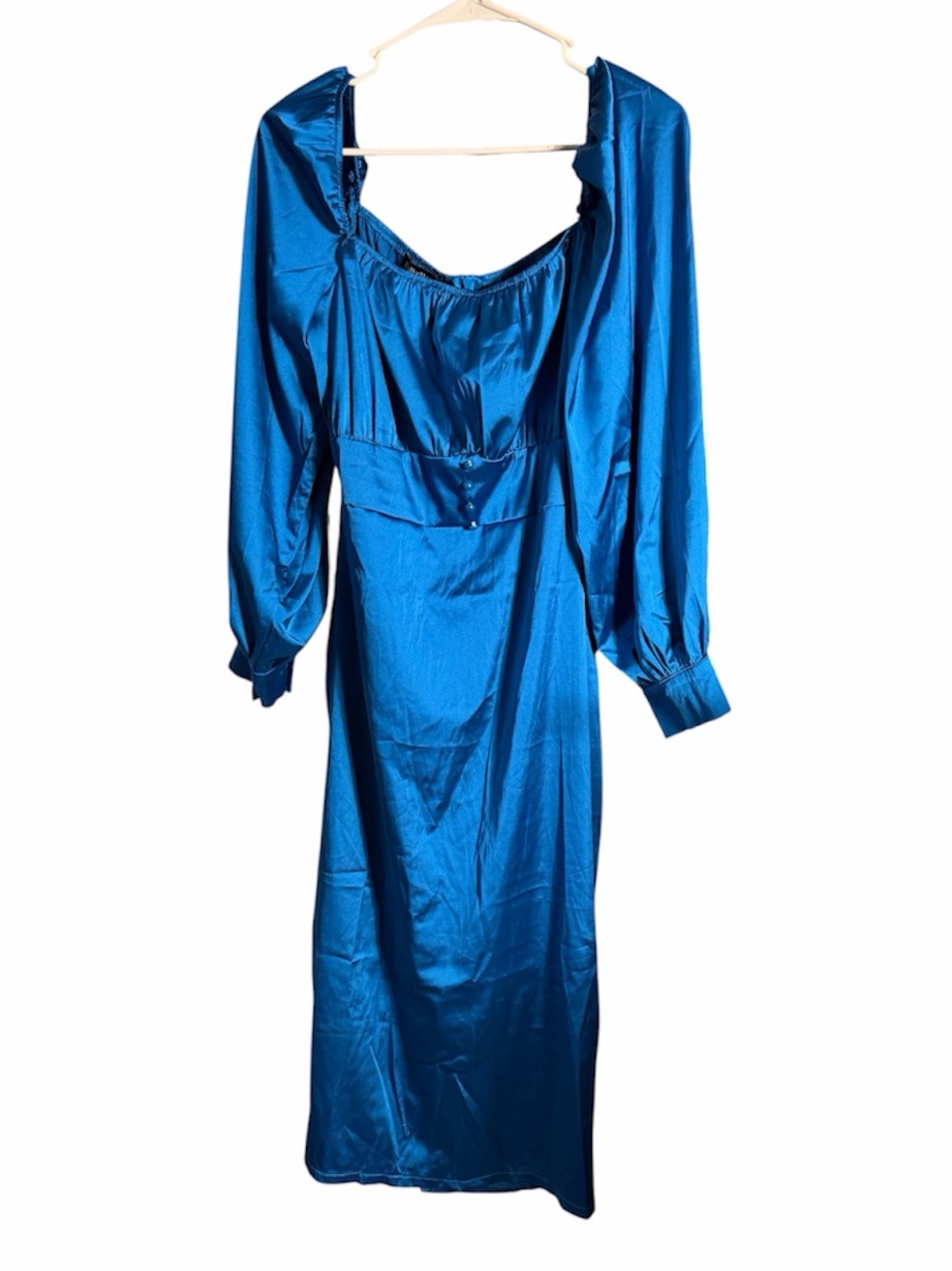 Blue Satin Long Sleeve Women's Dress